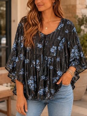 Bohemian Blouse With Floral Accents